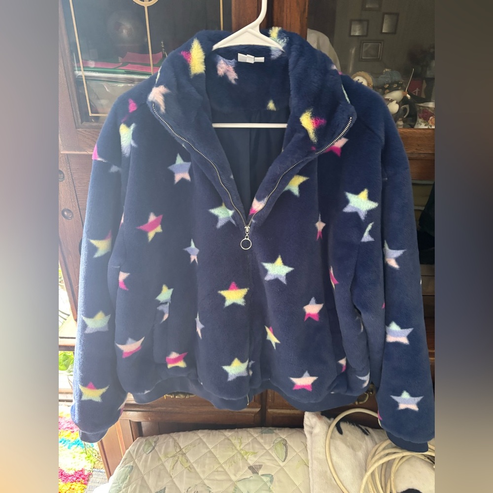 Star Pattern Fleece Jacket - Blue. Never worn
